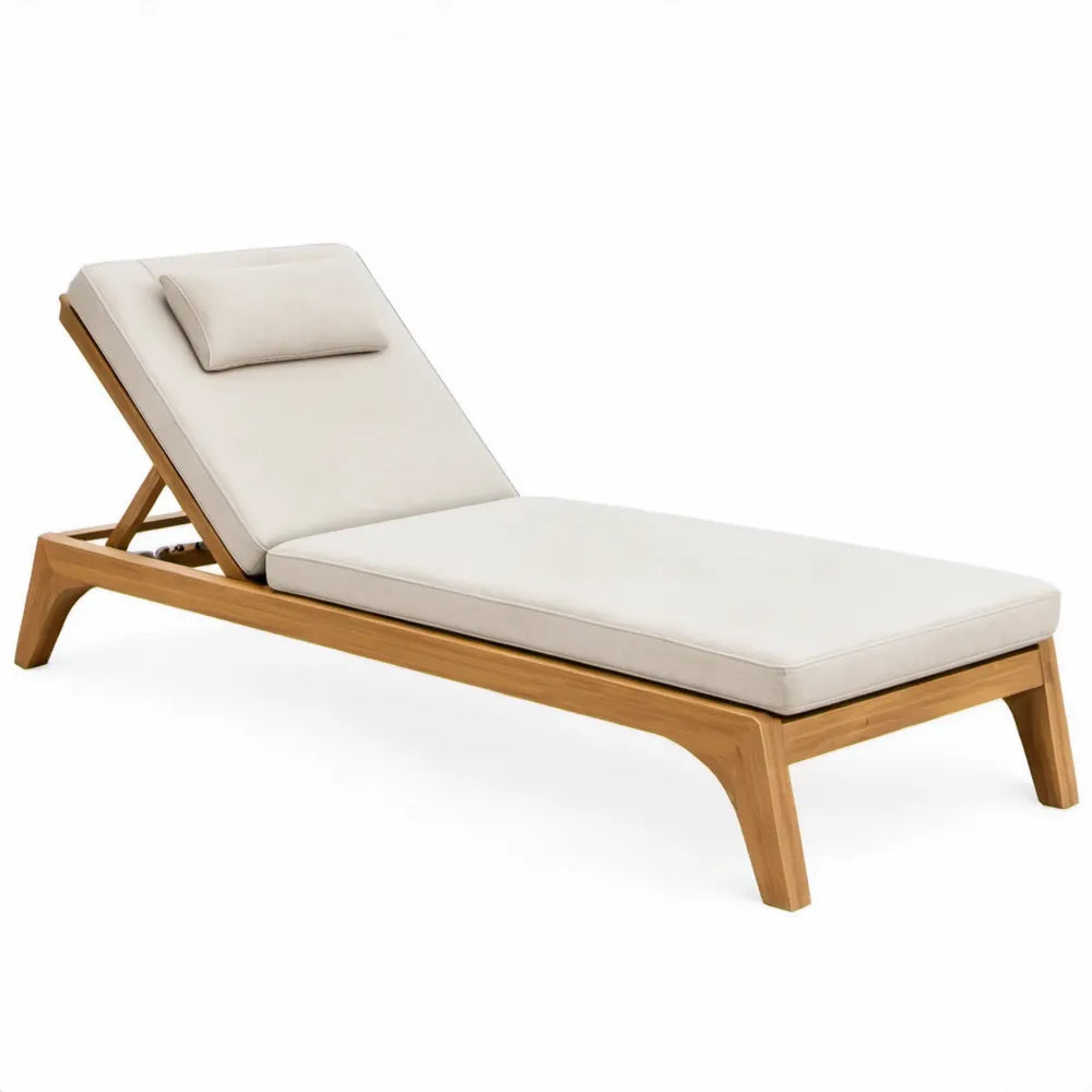 Verstelbaar ligbed 200 x 70 x 32 cm van massief acaciahout met beige kussens