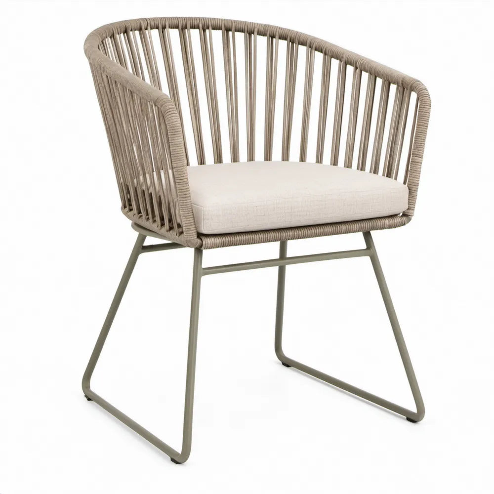 Tuinarmstoel met kussen, 62 x 60 x 82 cm, taupe/crème/groen