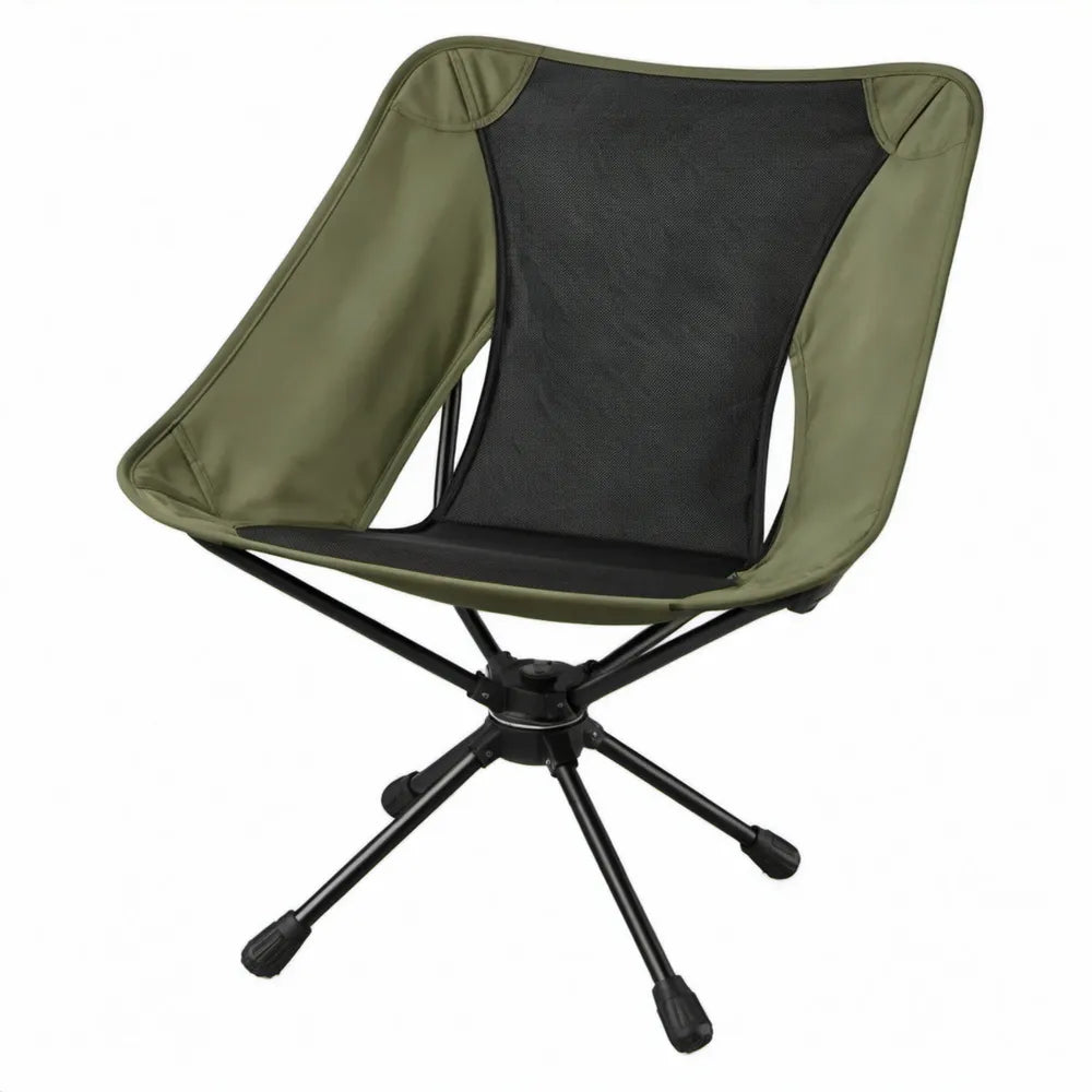 Opvouwbare lage campingstoel 55 x 55 x 75 cm Olijfgroen/Zwart met stalen frame