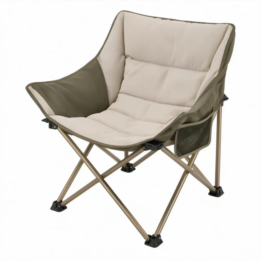 Opvouwbare campingstoel met armleuningen, zijvak en hoge rugleuning 80 x 60 x 92 cm Groen/Beige