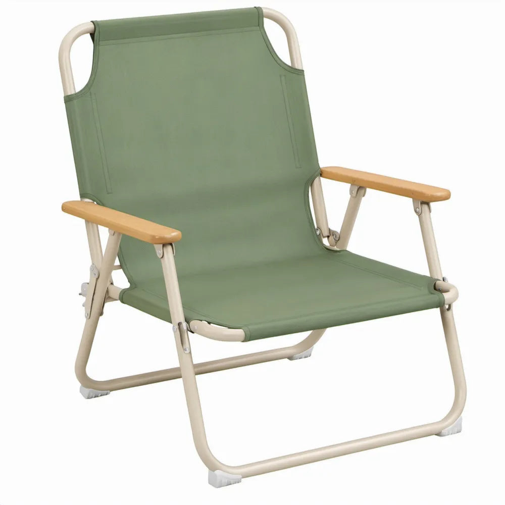 Opvouwbare campingstoel van staal en polyester, 58 x 54 x 79 cm, groen/beige/naturel