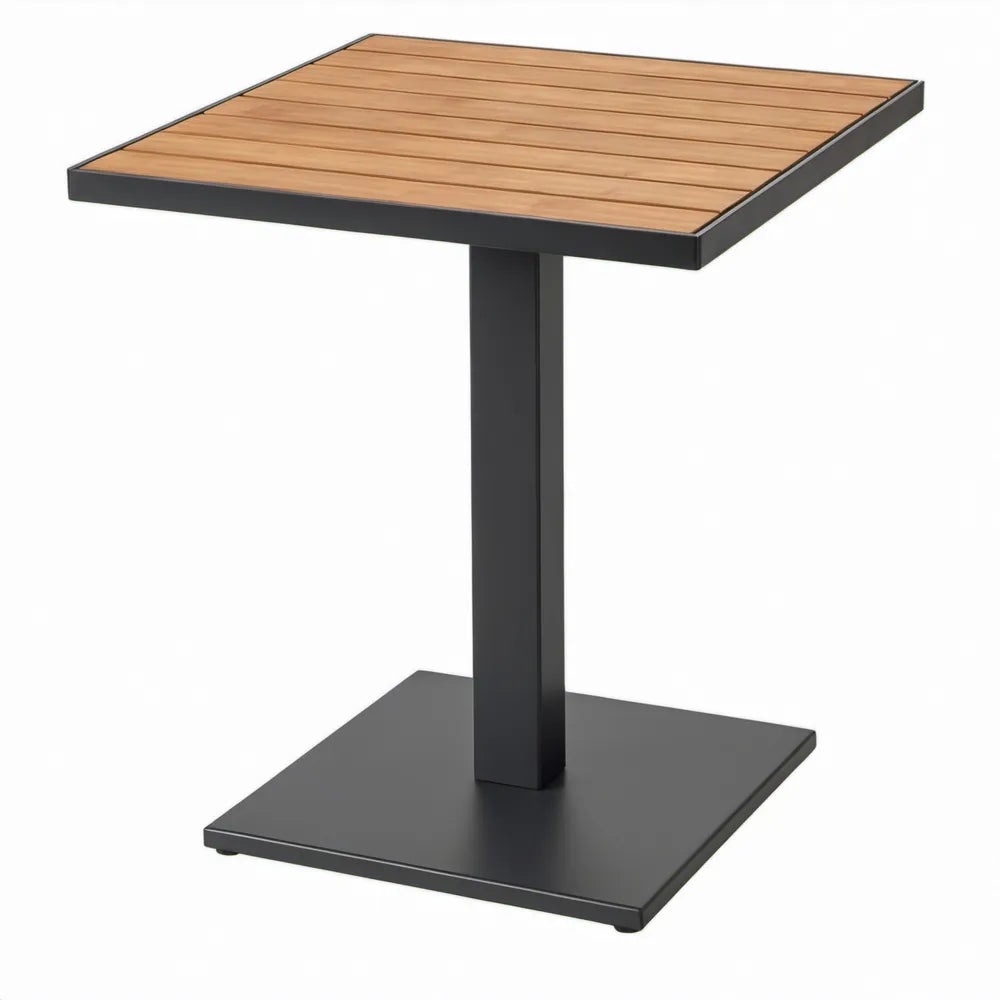 Vierkante tuintafel 70 x 70 x 75 cm van acaciahout en gepoedercoat staal – Bruin/Zwart