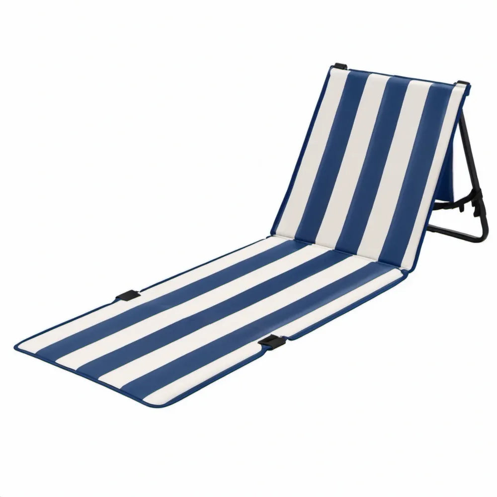 Verstelbare strandstoel 145 x 48 x 50 cm blauw-wit gestreept met stalen frame