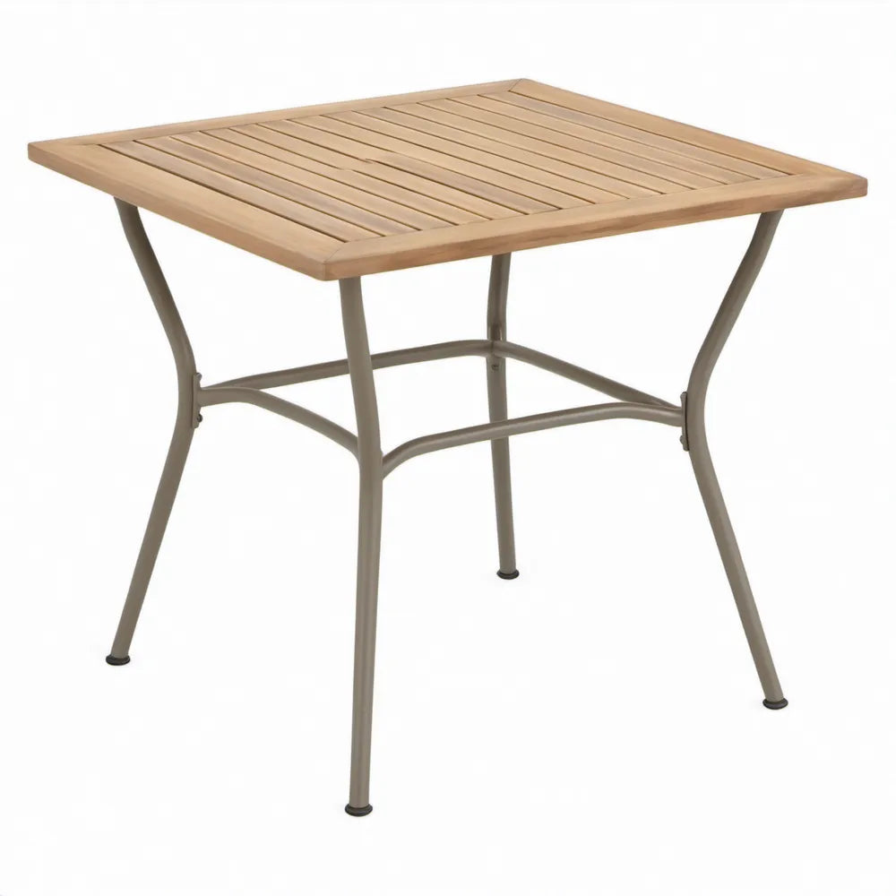 Vierkante tuintafel 70 x 70 x 74 cm van naturel acaciahout en taupegrijs staal