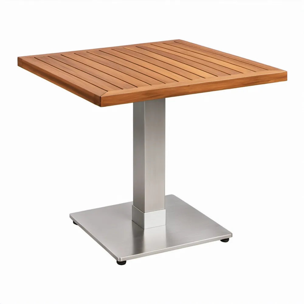 Vierkante tuintafel 80 x 80 x 74 cm van teak en roestvrij staal – Bruin/Zilver