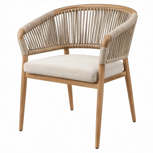 Terrasstoel met armleuningen en ronde rugleuning, 60 x 64 x 78 cm, naturelbruin/beige/gebroken wit