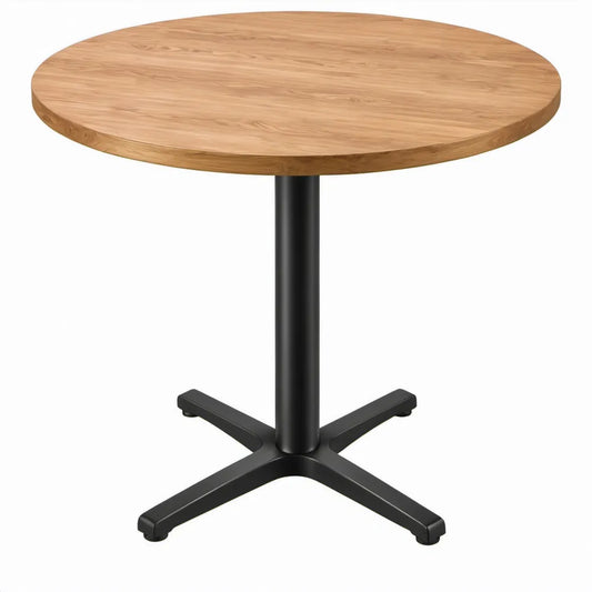 Ronde tafel Ø80 x 74 cm van naturel eikenhout met zwart stalen kruispoot