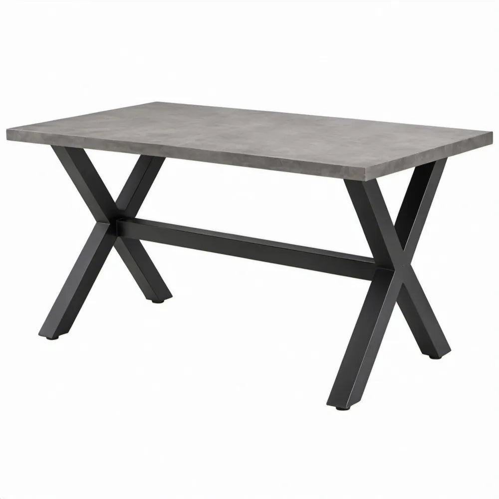Rechthoekige tuintafel 180 x 90 x 75 cm – grijs vezelcement en zwart gepoedercoat staal