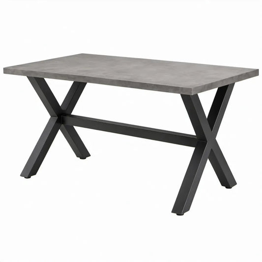 Rechthoekige tuintafel 180 x 90 x 75 cm – grijs vezelcement en zwart gepoedercoat staal