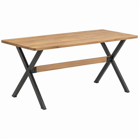 Rechthoekige tuintafel 180 x 90 x 75 cm van massief acaciahout met zwart gepoedercoat stalen onderstel