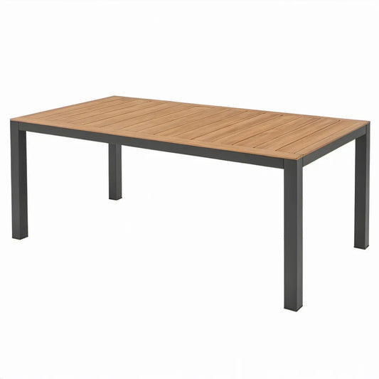 Rechthoekige tuintafel van acaciahout en aluminium, 200 x 100 x 75 cm, naturel bruin/zwart