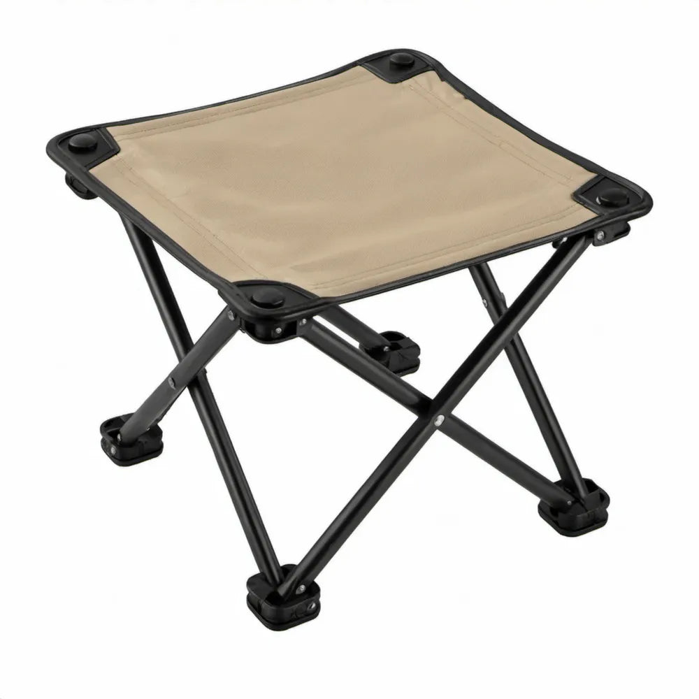Inklapbare kruk 30 x 30 x 30 cm beige polyester met zwart stalen frame