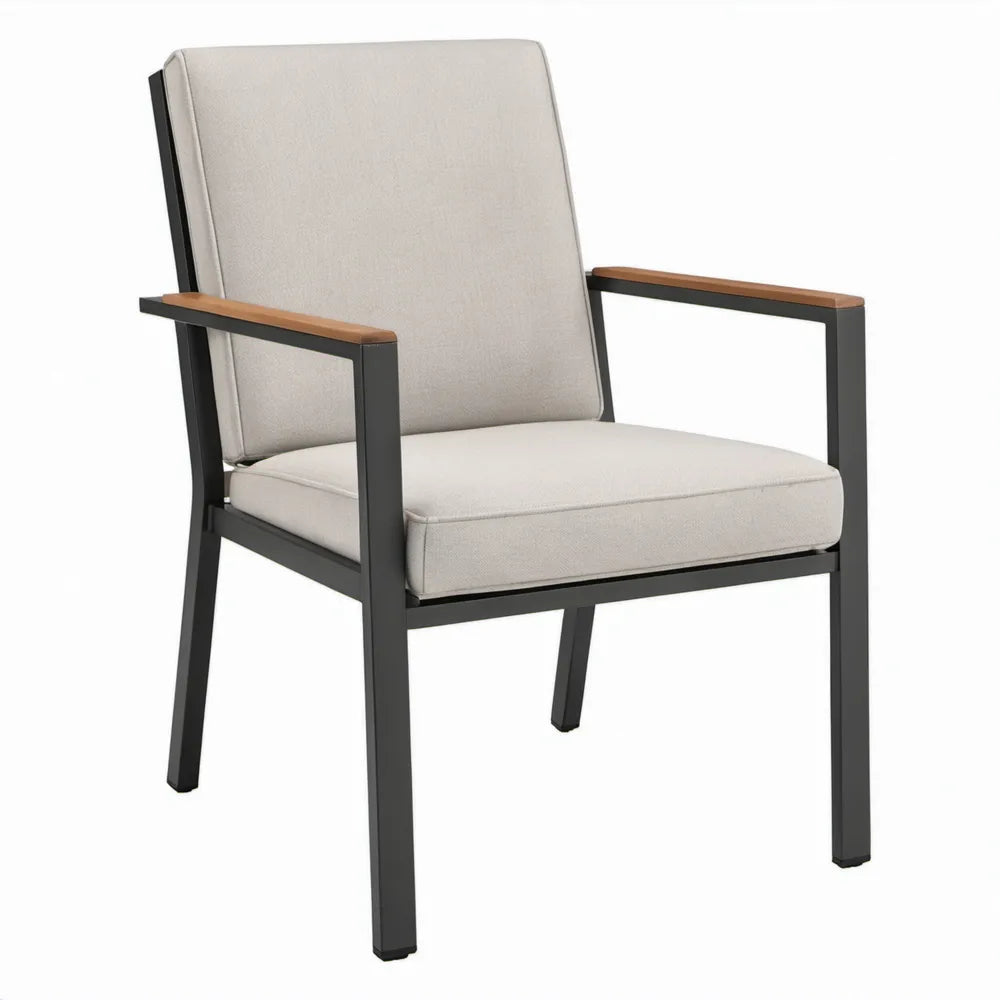 Tuinstoel met armleuningen en kussens 62 x 70 x 90 cm Zwart/Naturel/Beige