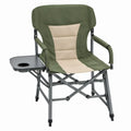 Opvouwbare campingstoel met zijtafel en bekerhouder, 60 x 50 x 95 cm, groen/beige
