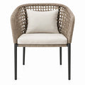 Beige/Zwarte PE-rotan tuinstoel met armleuningen en kussens, 62 x 60 x 80 cm