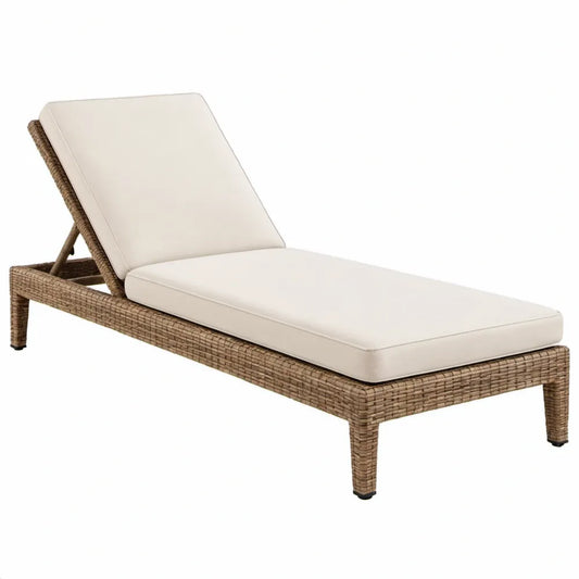 Verstelbaar PE-rattan ligbed met crèmekleurige kussens, 200 x 65 x 32 cm