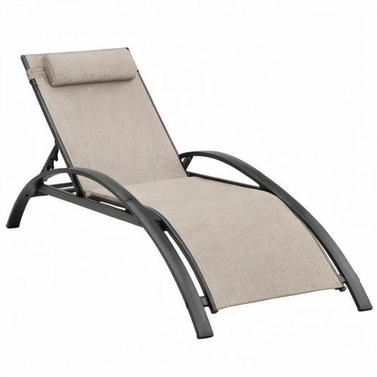 Verstelbare ligstoel met hoofdsteun, 190 x 63 x 80 cm, beige/zwart