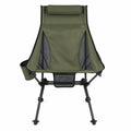 Inklapbare stoel met hoofdsteun en bekerhouder, olijfgroen/zwart, 85 x 60 x 65 cm