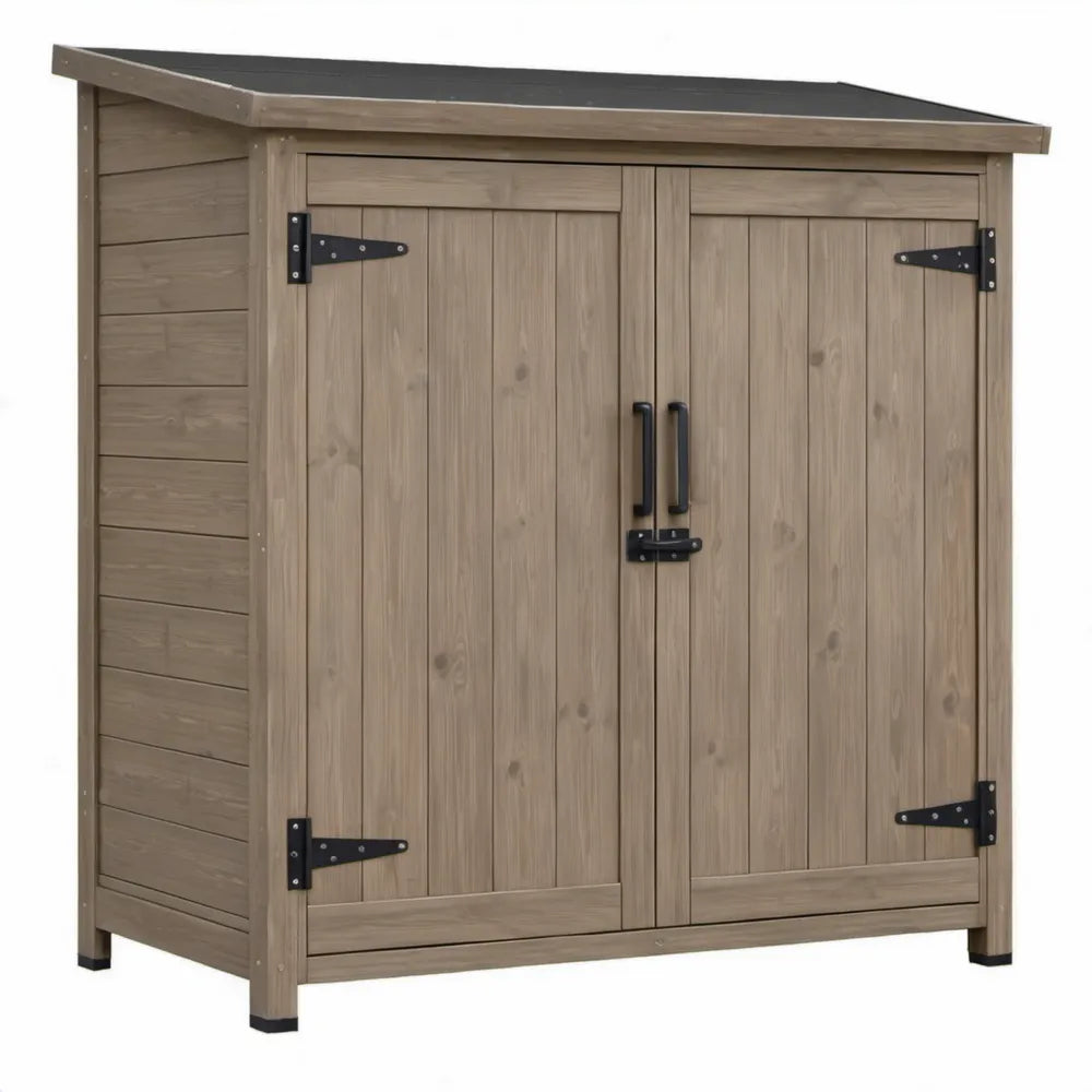 Houten tuinkast met dubbele deuren en schuin dak 140 x 75 x 160 cm Taupe/Zwart