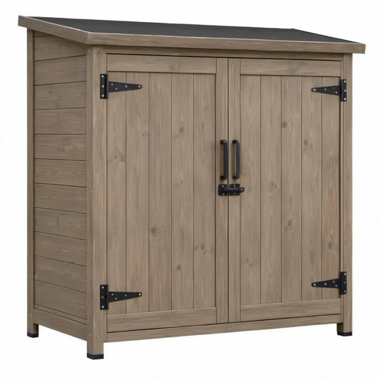 Houten tuinkast met dubbele deuren en schuin dak 140 x 75 x 160 cm Taupe/Zwart