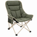 Opvouwbare campingstoel met hoge rugleuning en zijvak, 90 x 60 x 100 cm, olijfgroen/beige