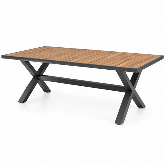 Rechthoekige tuintafel 200 x 100 x 75 cm Bruin/Zwart Acaciahout en gepoedercoat staal