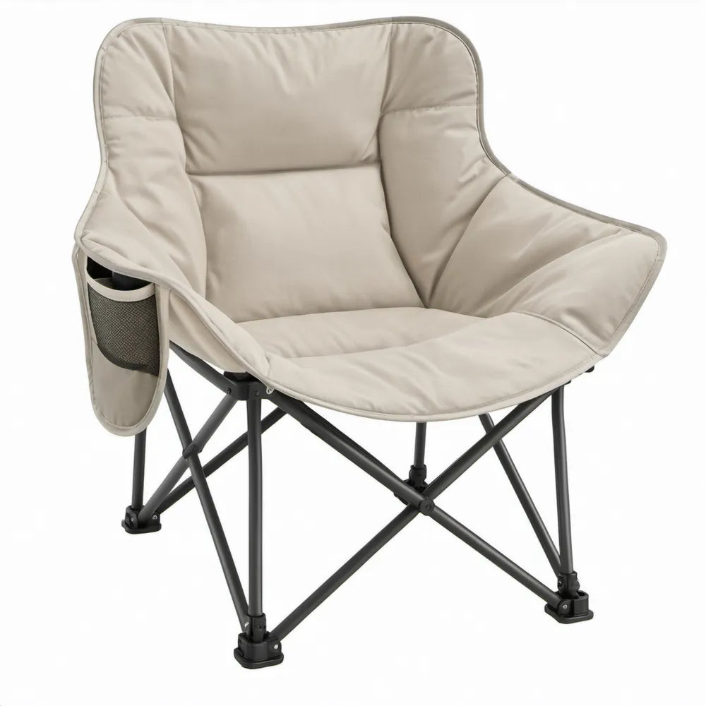Inklapbare campingstoel met armleuningen en zijvak 80 x 80 x 90 cm Beige/Zwart