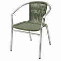 Groene terrasstoel met armleuningen, aluminium frame en gevlochten touw, 57 x 60 x 84 cm